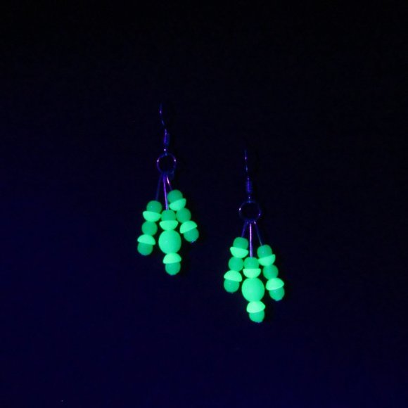 Triple dangle Uranium Glass bead earrings - Picture 7 of 11